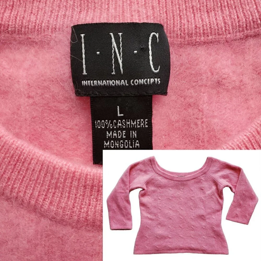 INC Girls 100% Cashmere Barbie Pink Sweater Size L